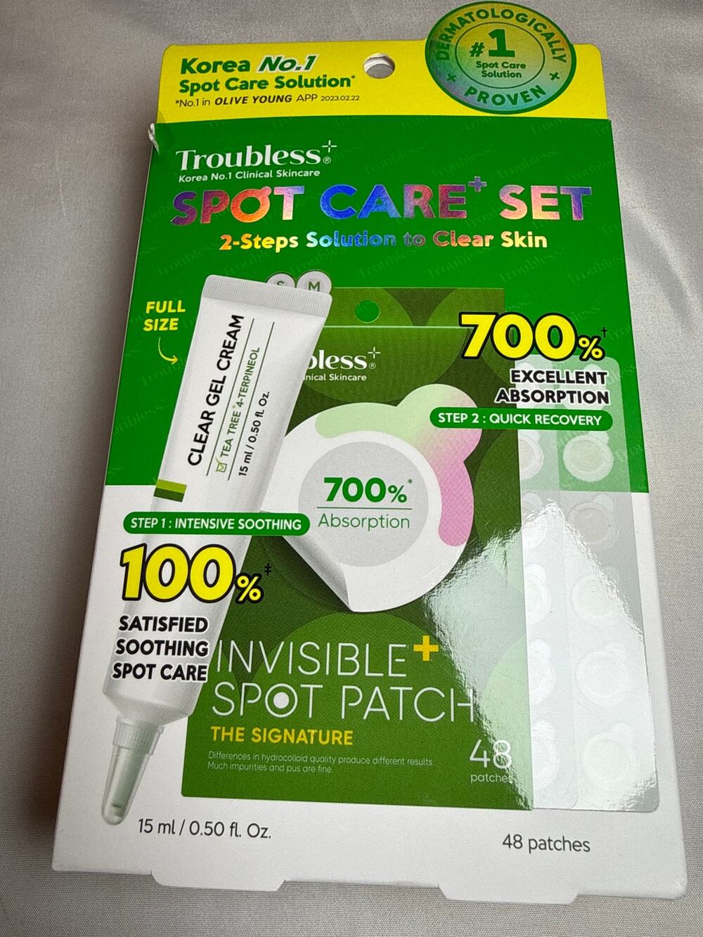 Troubless Spot Care Set - Clear Gel Cream 15ml & Invisible Spot Patch 48ct NIB